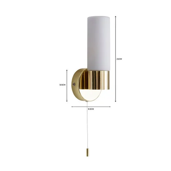 Bathroom Wall Light with Pull Cord - Brass