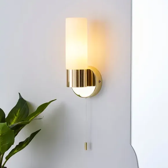 Bathroom Wall Light with Pull Cord - Brass image