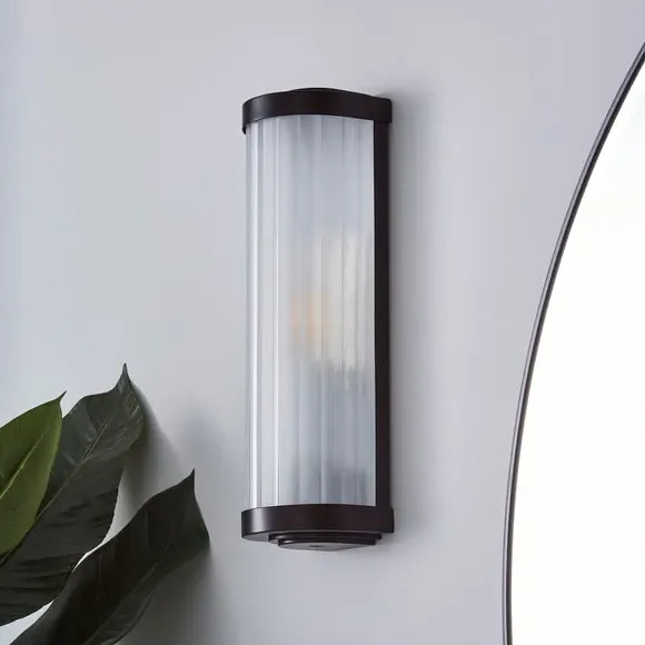 Bathroom Wall Light with Ribbed Glass - Black