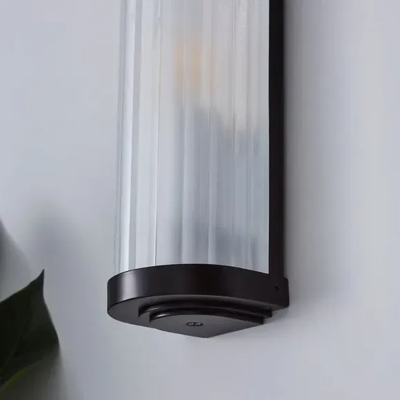 Bathroom Wall Light with Ribbed Glass - Black