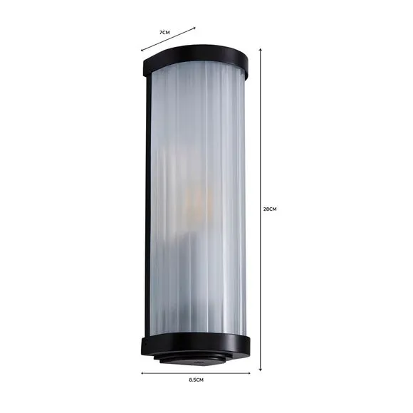Bathroom Wall Light with Ribbed Glass - Black