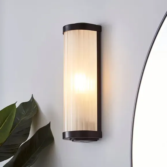 Bathroom Wall Light with Ribbed Glass - Black image