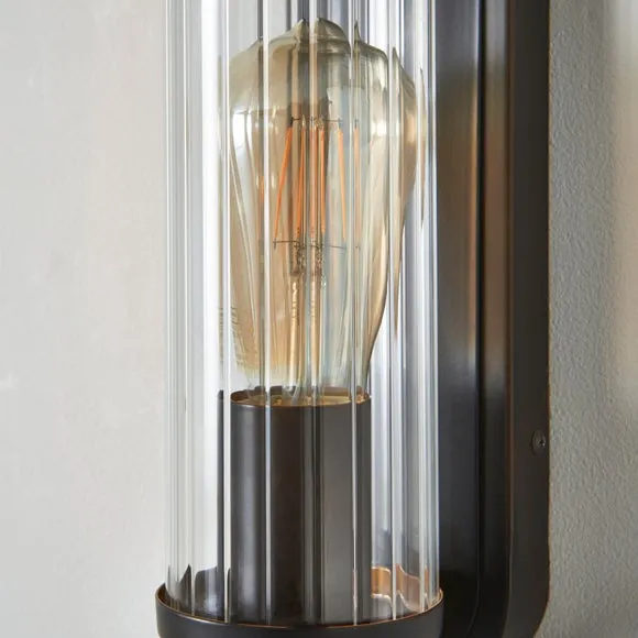 Bathroom Wall Light with Ribbed Glass - Bronze