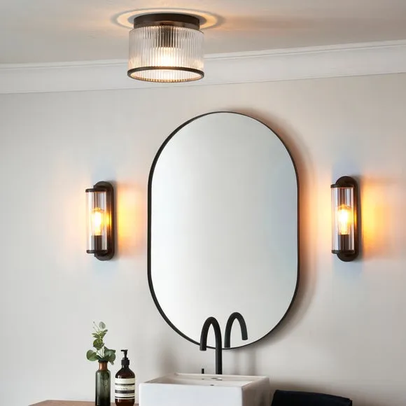 Bathroom Wall Light with Ribbed Glass - Bronze