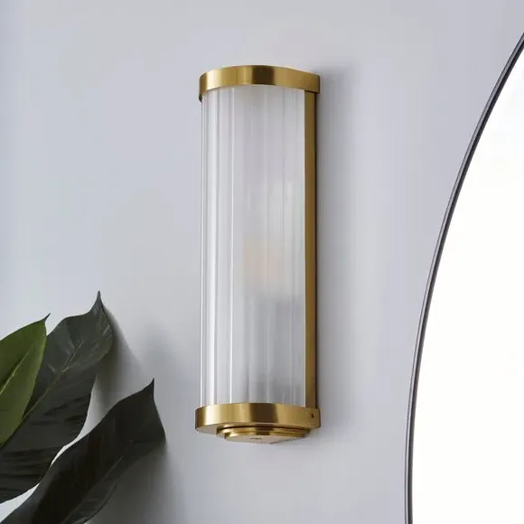 Bathroom Wall Light with Ribbed Glass - Gold