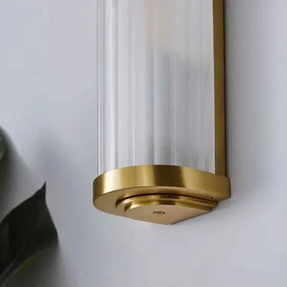 Bathroom Wall Light with Ribbed Glass - Gold