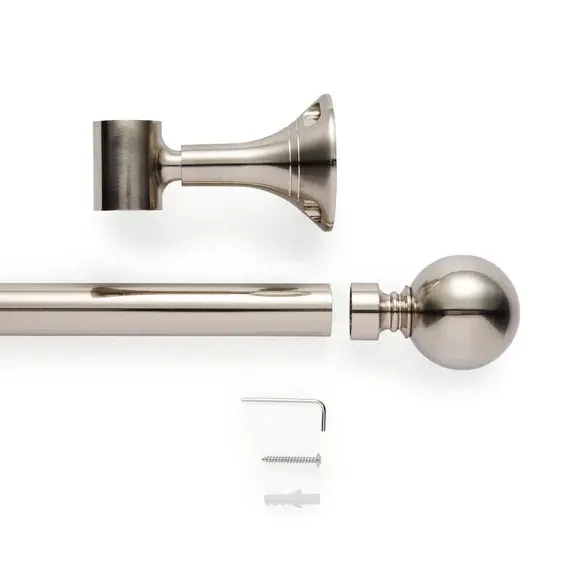 Bay Curtain Pole with Eyelet - Satin Steel, Metal