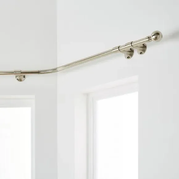 Bay Curtain Pole with Eyelet - Satin Steel, Metal