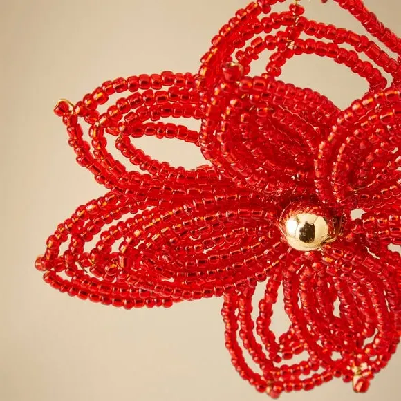 Beaded Poinsettia Hanging Decoration - Red