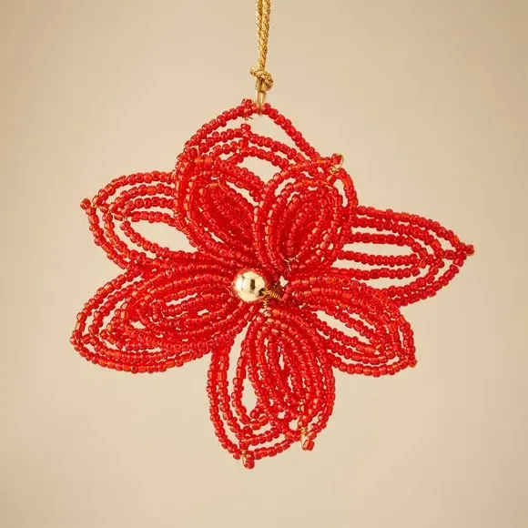 Beaded Poinsettia Hanging Decoration - Red