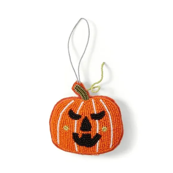 Beaded Pumpkin Hanging Decoration - Orange