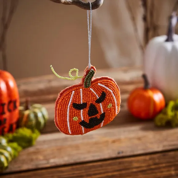 Beaded Pumpkin Hanging Decoration - Orange image