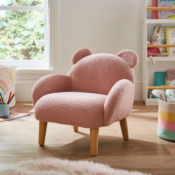 Bear-Shaped Armchair with Curved Arms - Pink