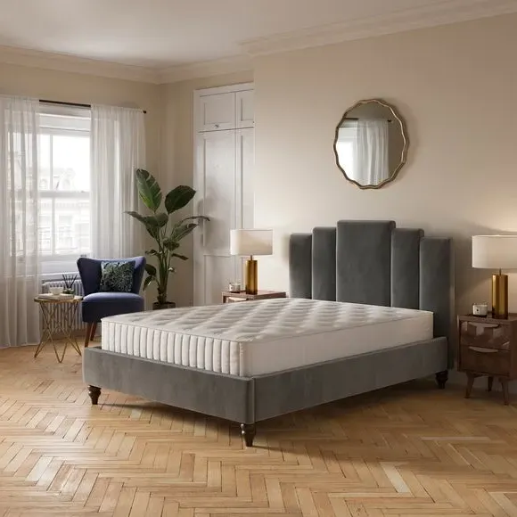 Bed Frame with Padded Headboard - Dove, Velvet