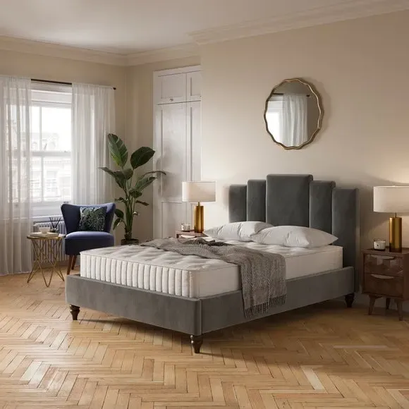 Bed Frame with Padded Headboard - Dove, Velvet image