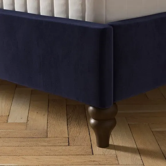 Bed Frame with Padded Headboard - Navy, Velvet