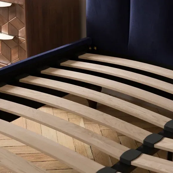 Bed Frame with Padded Headboard - Navy, Velvet
