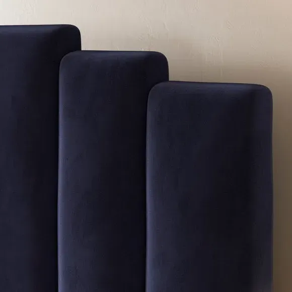 Bed Frame with Padded Headboard - Navy, Velvet