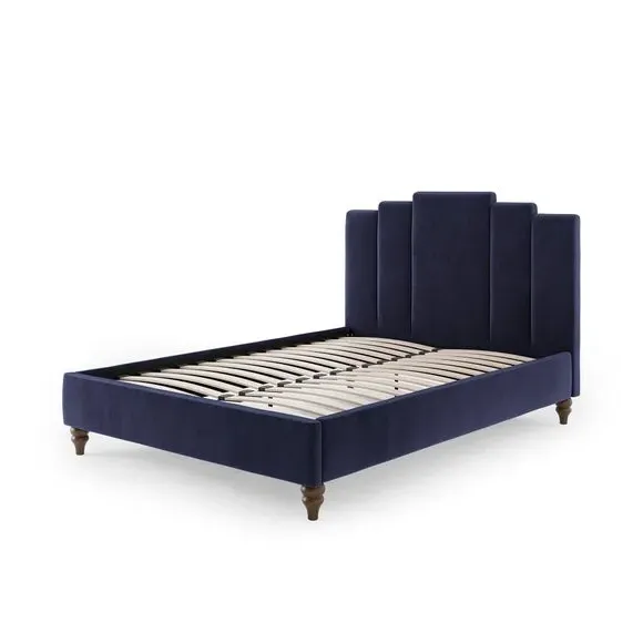 Bed Frame with Padded Headboard - Navy, Velvet