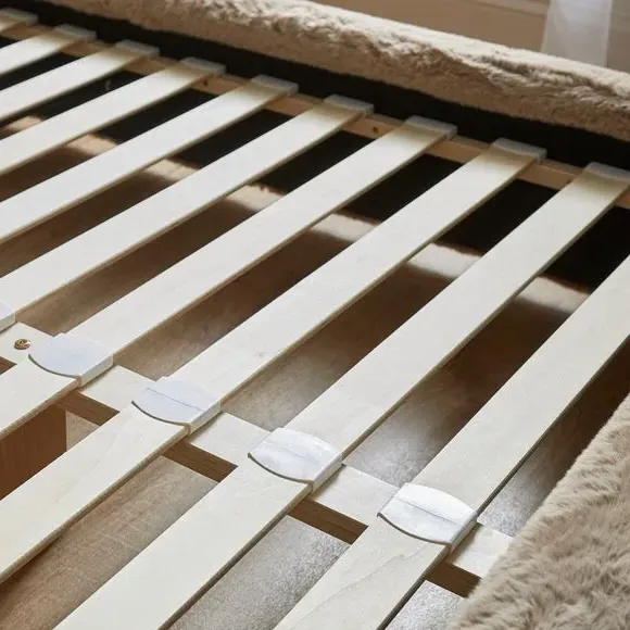 Bed Frame with Slatted Base - Natural, Faux Fur