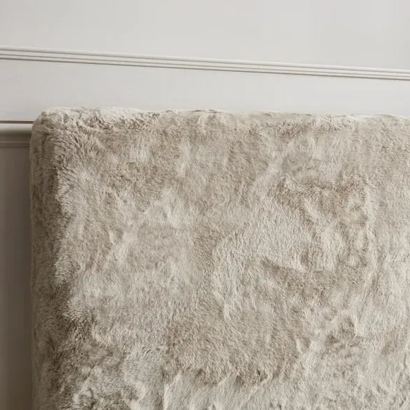 Bed Frame with Slatted Base - Natural, Faux Fur