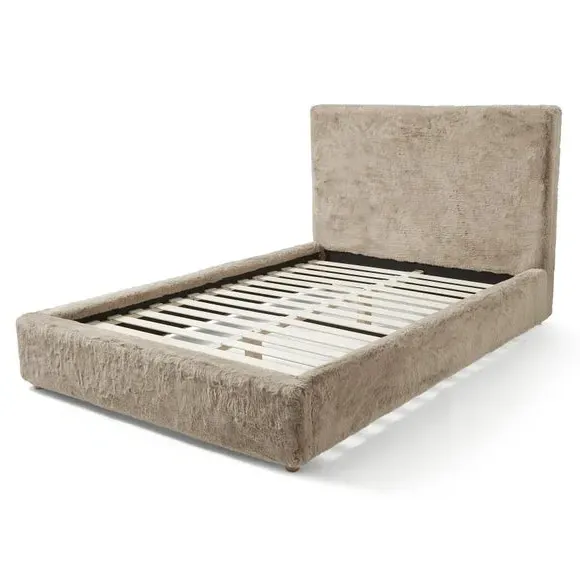 Bed Frame with Slatted Base - Natural, Faux Fur
