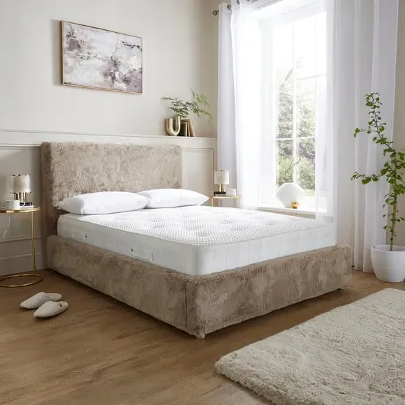 Bed Frame with Slatted Base - Natural, Faux Fur image