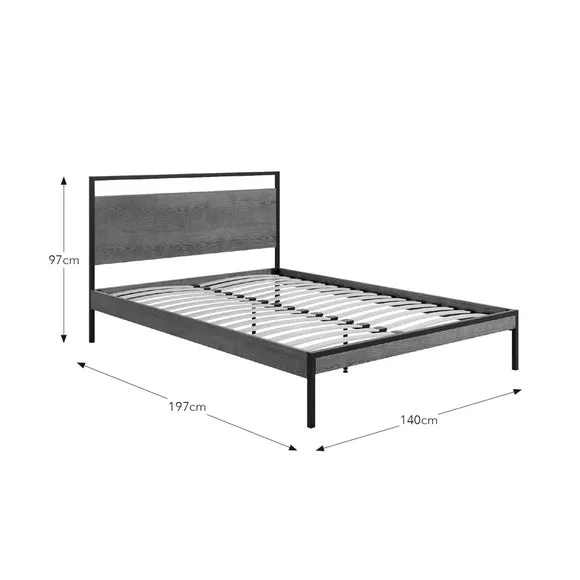 Bed Frame with Sprung Slats - Black, Steel
