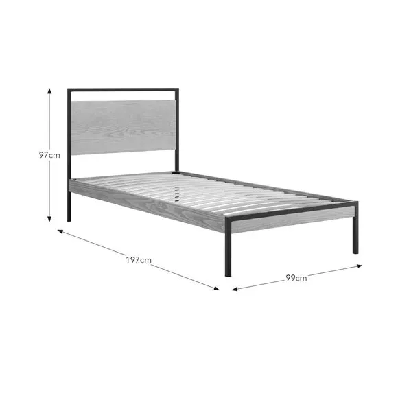 Bed Frame with Sprung Slats - Black, Steel