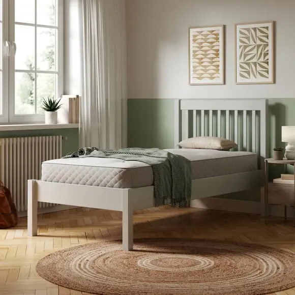 Bed Frame with Sprung Slats - Light Grey, Pine