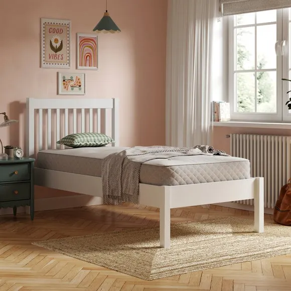 Bed Frame with Sprung Slats - White, Pine