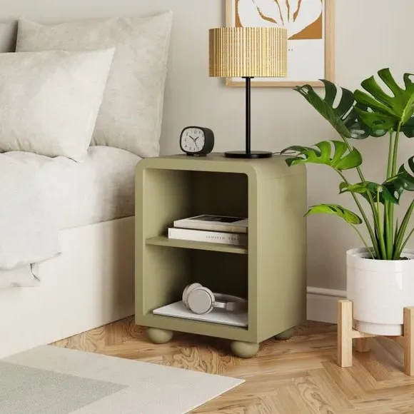 Bedside Table with Open Shelf - Soft Olive