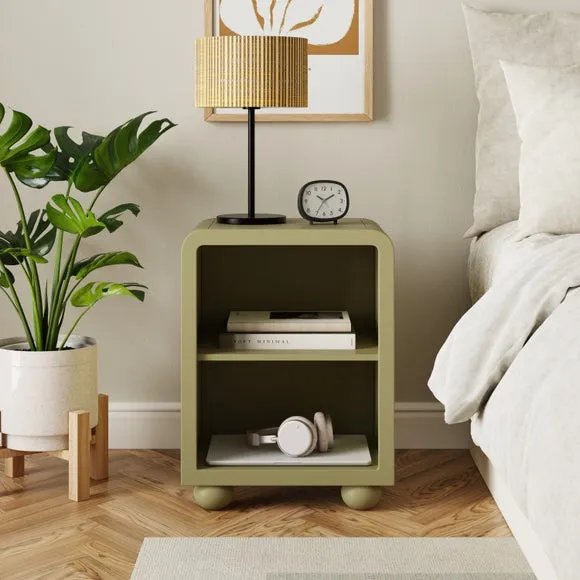 Bedside Table with Open Shelf - Soft Olive