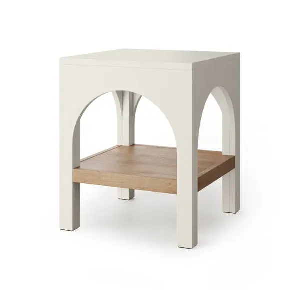 Bedside Table with Shelf - Stone, Oak Effect