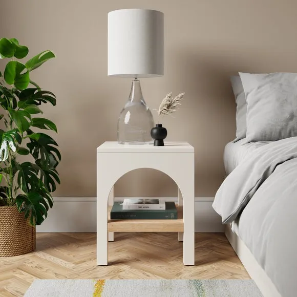 Bedside Table with Shelf - Stone, Oak Effect image