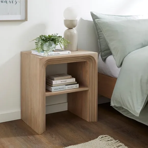 Bedside Table with Shelf - White, Mango Wood image