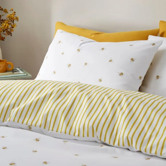 Bee Print Duvet Cover Set - Yellow, Microfibre
