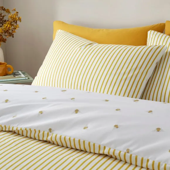 Bee Print Duvet Cover Set - Yellow, Microfibre