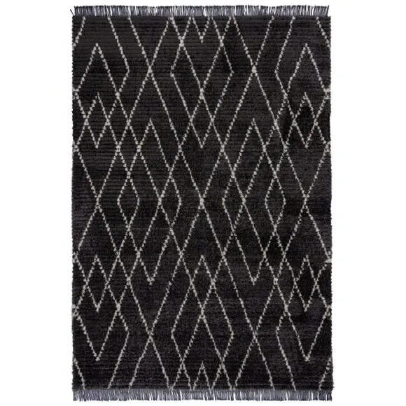 Berber Rug with Fringe Detail - Black & White
