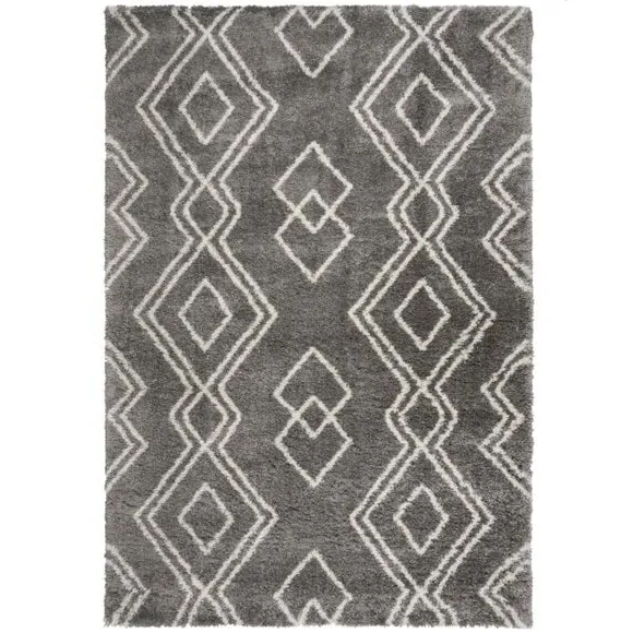 Berber Rug with Shaggy Pile - Grey, Polypropylene
