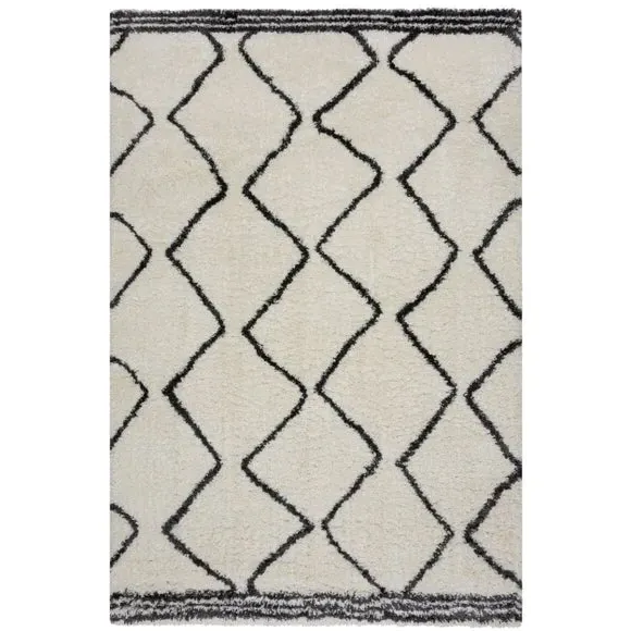Berber Rug with Shaggy Pile - White, Polypropylene