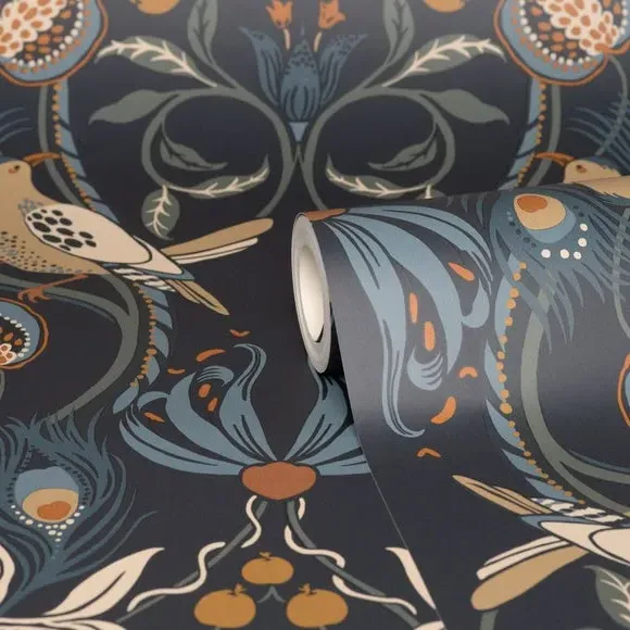 Bird Design Wallpaper - Navy