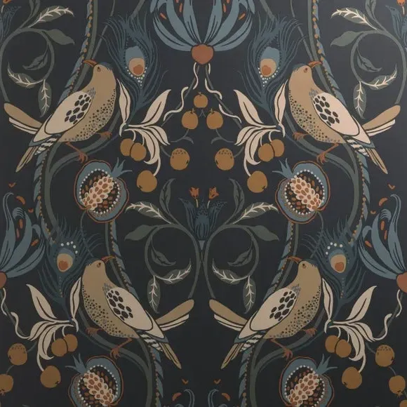 Bird Design Wallpaper - Navy