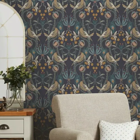Bird Design Wallpaper - Navy