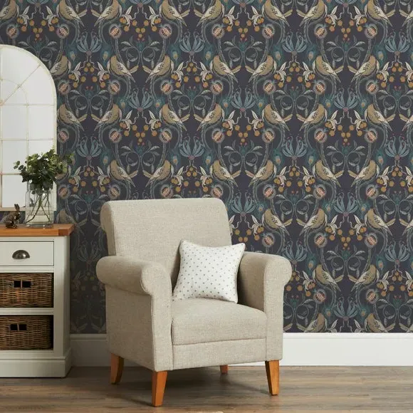 Bird Design Wallpaper - Navy