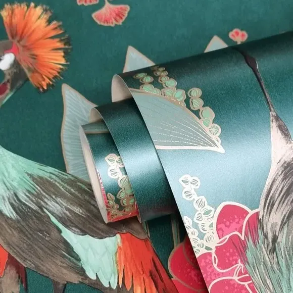 Bird & Floral Wallpaper - Green, Paper