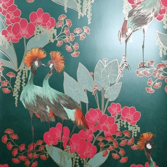 Bird & Floral Wallpaper - Green, Paper