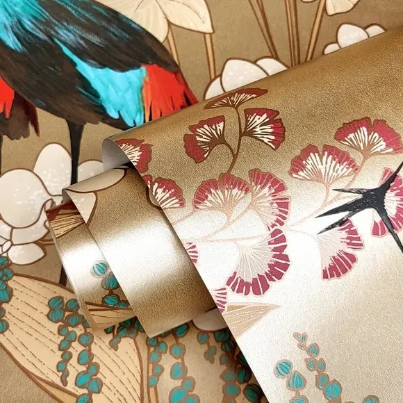 Bird & Floral Wallpaper - Ochre, Paper