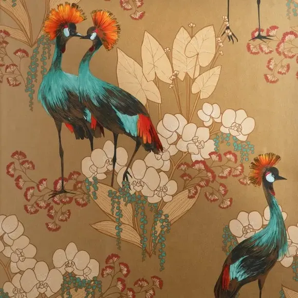 Bird & Floral Wallpaper - Ochre, Paper