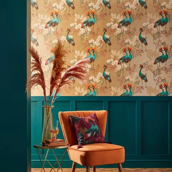Bird & Floral Wallpaper - Ochre, Paper